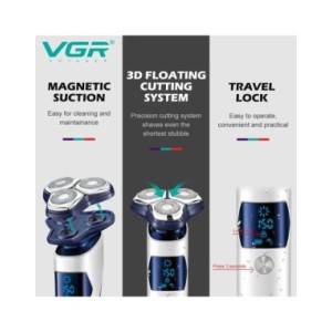 VGR-Afeitadora eléctrica Original para hombre, máquina de afeitar Facial recargable, en seco y húmedo, con batería de litio
