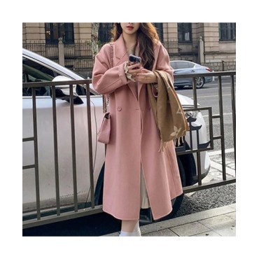 Abrigo de longitud media con doble bolsillo para mujer, abrigo elegante de doble botonadura con solapa de longitud media, cálido