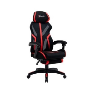 Vinsetto Silla Gaming Giratoria con Reposapiés Retráctil Silla de Oficina Reclinable Reposacabezas 65x65x119-129 cm Negro Rojo