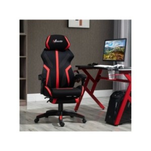 Vinsetto Silla Gaming Giratoria con Reposapiés Retráctil Silla de Oficina Reclinable Reposacabezas 65x65x119-129 cm Negro Rojo