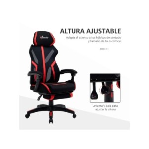 Vinsetto Silla Gaming Giratoria con Reposapiés Retráctil Silla de Oficina Reclinable Reposacabezas 65x65x119-129 cm Negro Rojo