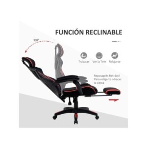 Vinsetto Silla Gaming Giratoria con Reposapiés Retráctil Silla de Oficina Reclinable Reposacabezas 65x65x119-129 cm Negro Rojo