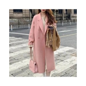 Abrigo de longitud media con doble bolsillo para mujer, abrigo elegante de doble botonadura con solapa de longitud media, cálido