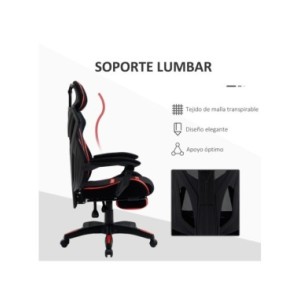 Vinsetto Silla Gaming Giratoria con Reposapiés Retráctil Silla de Oficina Reclinable Reposacabezas 65x65x119-129 cm Negro Rojo