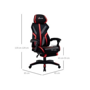 Vinsetto Silla Gaming Giratoria con Reposapiés Retráctil Silla de Oficina Reclinable Reposacabezas 65x65x119-129 cm Negro Rojo