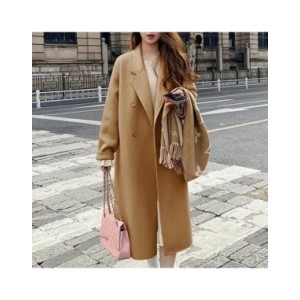 Abrigo de longitud media con doble bolsillo para mujer, abrigo elegante de doble botonadura con solapa de longitud media, cálido