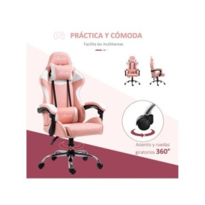 Vinsetto Silla Gaming Ergonómica Silla de Escritorio Racing Giratoria con Altura Ajustable Reclinable de 135° Reposacabezas y Co