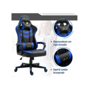 Vinsetto Silla Gaming Ergonómica Altura Regulable Giratorio con Reposacabezas Cojín Lumbar 61x70x121-129 cm