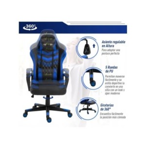 Vinsetto Silla Gaming Ergonómica Altura Regulable Giratorio con Reposacabezas Cojín Lumbar 61x70x121-129 cm