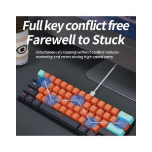 MUCAI-miniteclado mecánico MKA610 para juegos, USB, interruptor rojo, 61 teclas, Cable desmontable, para ordenador, PC y portáti