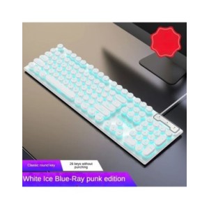 Teclado con cable para ordenador, dispositivo de escritura redondo, Retro, USB, Plug Play, tamaño completo, para ordenador portá