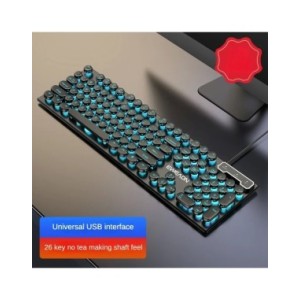 Teclado con cable para ordenador, dispositivo de escritura redondo, Retro, USB, Plug Play, tamaño completo, para ordenador portá