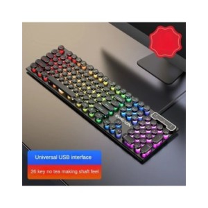 Teclado con cable para ordenador, dispositivo de escritura redondo, Retro, USB, Plug Play, tamaño completo, para ordenador portá