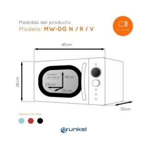 Microondas vintage Grunkel MWDGR, 20L, Digital, Rojo