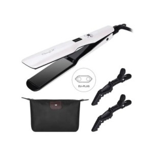 CkeyiN-alisador de pelo de cerámica de turmalina, plancha plana de calentamiento rápido con pantalla LCD, temperatura ajustable,