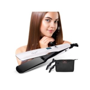 CkeyiN-alisador de pelo de cerámica de turmalina, plancha plana de calentamiento rápido con pantalla LCD, temperatura ajustable,