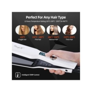 CkeyiN-alisador de pelo de cerámica de turmalina, plancha plana de calentamiento rápido con pantalla LCD, temperatura ajustable,