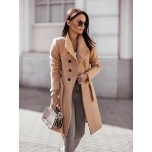 Abrigo grande de lana para mujer, chaqueta de longitud media con cinta de Color puro, estilo informal cómodo, ropa de otoño e in