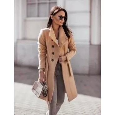 Abrigo grande de lana para mujer, chaqueta de longitud media con cinta de Color puro, estilo informal cómodo, ropa de otoño e in