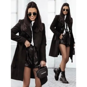 Abrigo grande de lana para mujer, chaqueta de longitud media con cinta de Color puro, estilo informal cómodo, ropa de otoño e in