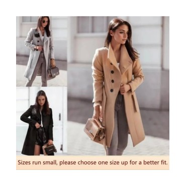 Abrigo grande de lana para mujer, chaqueta de longitud media con cinta de Color puro, estilo informal cómodo, ropa de otoño e in