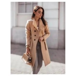 Abrigo grande de lana para mujer, chaqueta de longitud media con cinta de Color puro, estilo informal cómodo, ropa de otoño e in