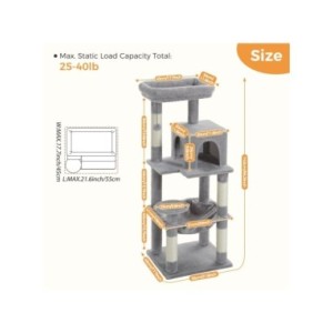 Árbol multinivel para gatos con cómodas perchas, marco de escalada estable, tablero para rascar, juguetes, muebles para gatos, E