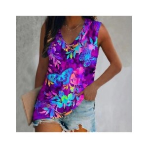 Camisetas sin mangas con estampado 3D de mariposa para mujer, ropa de calle de gran tamaño, chaleco con cuello en V, hombros des