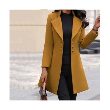 Abrigo de lana ajustado para mujer, Chaqueta larga de Color sólido, informal, a la moda, con botones, manga larga, de longitud m