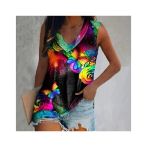 Camisetas sin mangas con estampado 3D de mariposa para mujer, ropa de calle de gran tamaño, chaleco con cuello en V, hombros des