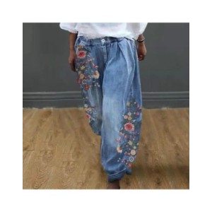 Pantalones de pierna ancha con patrón de flores para mujer, pantalones farol de pierna ancha, pantalones cómodos de cintura medi