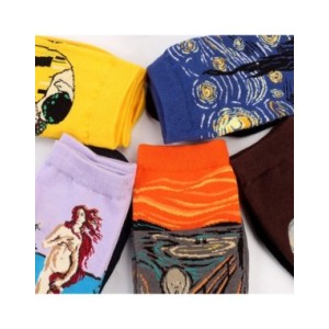 Noche Estrellada Otoño Invierno Retro mujer personalidad arte Van Gogh Mural mundo famoso pintura calcetines masculinos aceite d