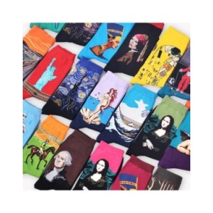 Noche Estrellada Otoño Invierno Retro mujer personalidad arte Van Gogh Mural mundo famoso pintura calcetines masculinos aceite d