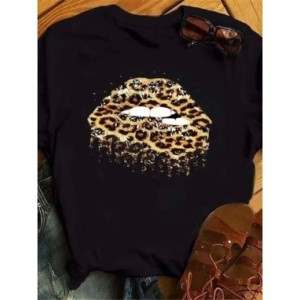 Maycaur-camisetas con estampado de labios rojos para mujer, blusas informales de manga corta con cuello redondo, Tops de verano