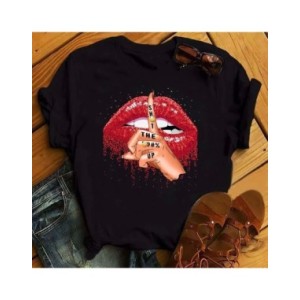 Maycaur-camisetas con estampado de labios rojos para mujer, blusas informales de manga corta con cuello redondo, Tops de verano