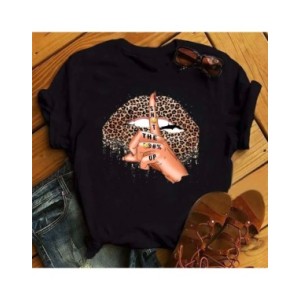 Maycaur-camisetas con estampado de labios rojos para mujer, blusas informales de manga corta con cuello redondo, Tops de verano