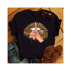 Maycaur-camisetas con estampado de labios rojos para mujer, blusas informales de manga corta con cuello redondo, Tops de verano