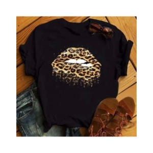 Maycaur-camisetas con estampado de labios rojos para mujer, blusas informales de manga corta con cuello redondo, Tops de verano