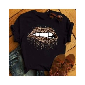 Maycaur-camisetas con estampado de labios rojos para mujer, blusas informales de manga corta con cuello redondo, Tops de verano