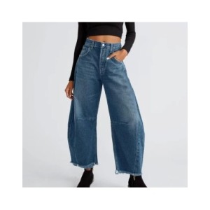 Pantalones vaqueros holgados de pierna ancha para mujer, pantalones vaqueros holgados con dobladillo recortado, ropa de diario Y