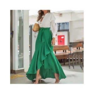 Falda de cintura alta para mujer, dobladillo con volantes, cintura trasera, falda elástica de sirena, vestido Maxi de fiesta de 