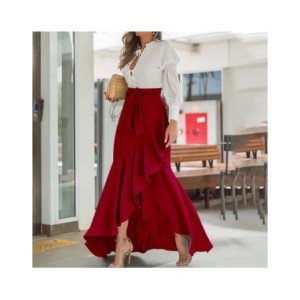 Falda de cintura alta para mujer, dobladillo con volantes, cintura trasera, falda elástica de sirena, vestido Maxi de fiesta de 