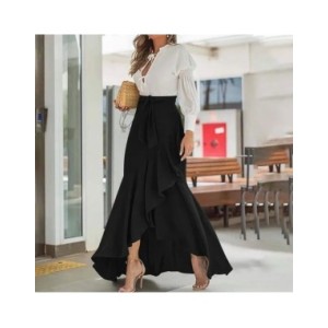 Falda de cintura alta para mujer, dobladillo con volantes, cintura trasera, falda elástica de sirena, vestido Maxi de fiesta de 