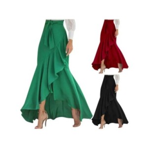 Falda de cintura alta para mujer, dobladillo con volantes, cintura trasera, falda elástica de sirena, vestido Maxi de fiesta de 