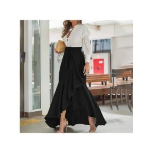 Falda de cintura alta para mujer, dobladillo con volantes, cintura trasera, falda elástica de sirena, vestido Maxi de fiesta de 