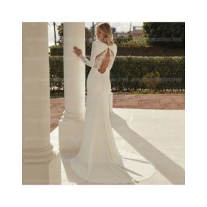 Vestidos De Novia De manga larga para mujer, traje De sirena con escote en V, Espalda descubierta, satén, 2024