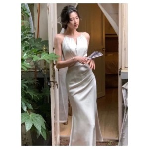 Vestido de sirena sin mangas para mujer, traje elegante, ajustado, cuello redondo, una pieza, 2023