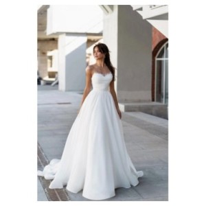 Vestidos de novia Vintage con cuello de perla, Túnica plisada Simple, elegante de satén, sin hombros, línea A, sin mangas, 2024