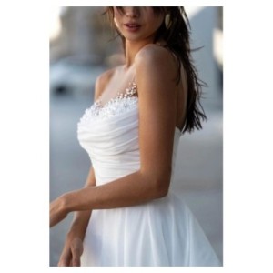 Vestidos de novia Vintage con cuello de perla, Túnica plisada Simple, elegante de satén, sin hombros, línea A, sin mangas, 2024