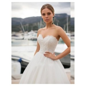 Rubí-Vestido de Novia sin tirantes para mujer, traje de Novia con cordones, apliques de tul blanco, barato, 2022